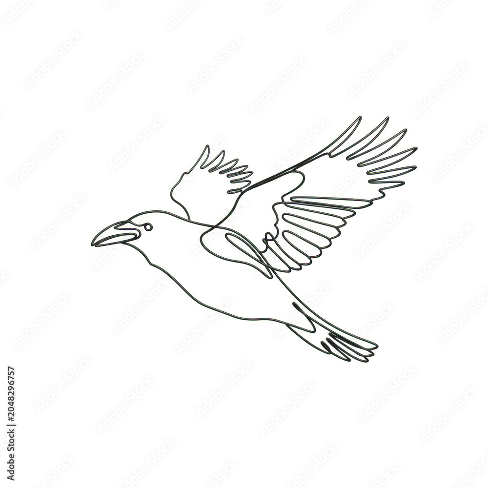 Obraz premium Minimalist Continuous Line Drawing of a Flying Crow