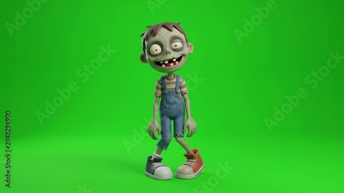Cartoon zombie toy on green screen.