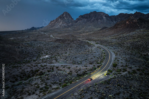 Fotografie Aerial view of Arizona's uninhabited areas along Route 66.