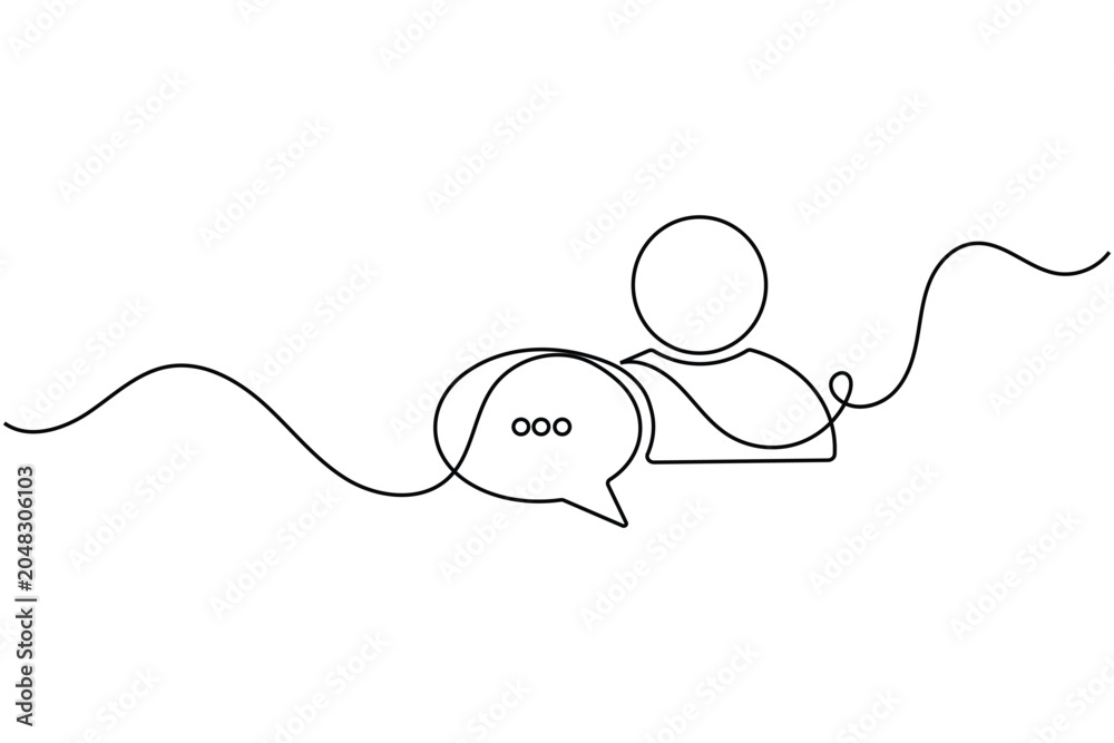 Obraz premium Chat bubbles continuous line art vector of two speech bubbles for communication
