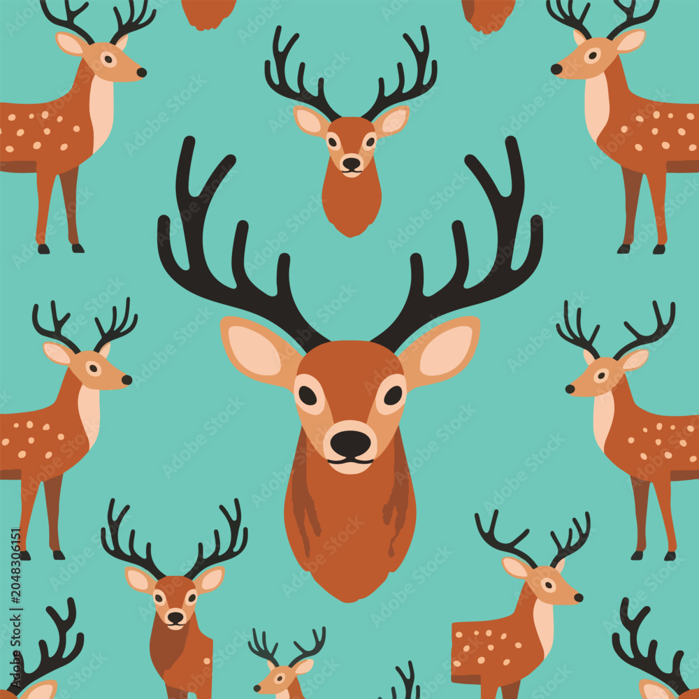 Naklejka premium Deer Head Vector Pattern Background Illustration Creative Design Template 