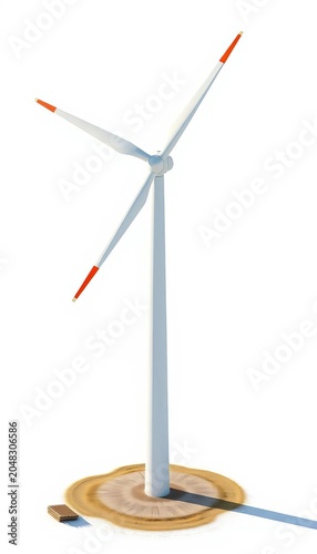 Clean energy wind turbine generator isolated on white background, eco-friendly, sustainable future