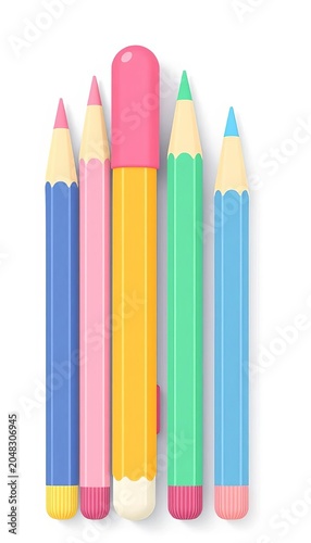 Cute pencil set with pastel colors and cute design in flat design style vector illustration, flat design style, cute design
