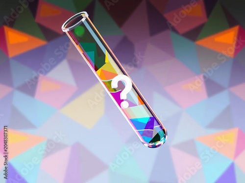Geometric test tube shape with question mark icon, learning, design