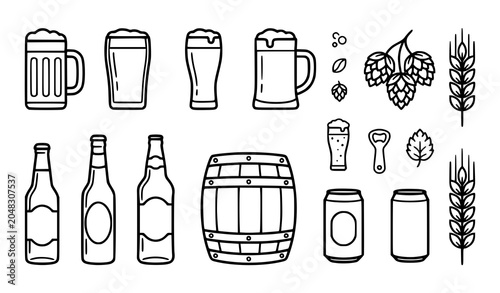 Foto Beer Brewing and Brewery Outline Icon Collection Vector Set