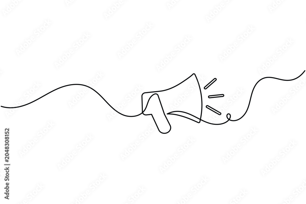 Obraz premium Megaphone continuous line art vector of speaker icon for marketing promotion