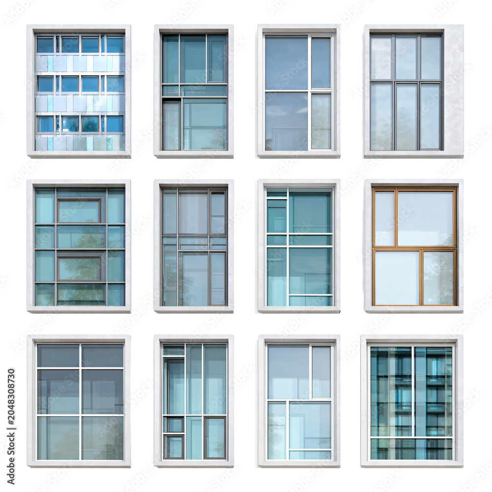 Fototapeta premium Modern Windows Set Isolated on White Background: Versatile Collection for Projects