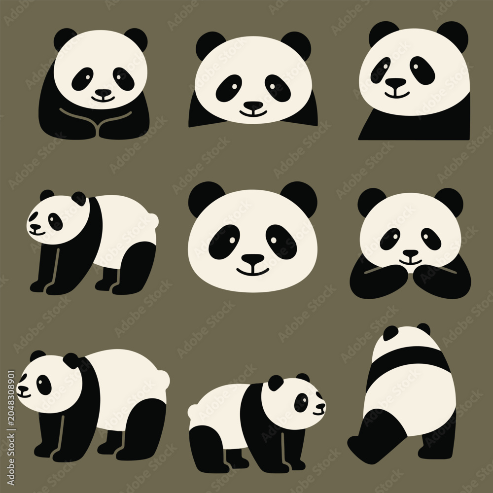 Obraz premium Vector Set Collection of Cute Panda Icons Illustration Creative Design Template 