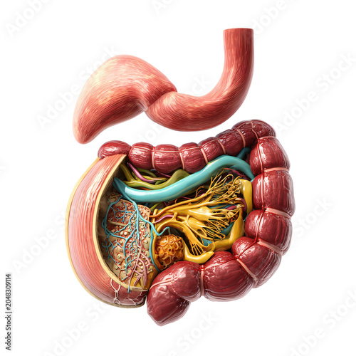 Detailed Human Stomach Anatomy Illustration with Transparent Background for Medical Education, Digestive System Charts, and Healthcare Presentations