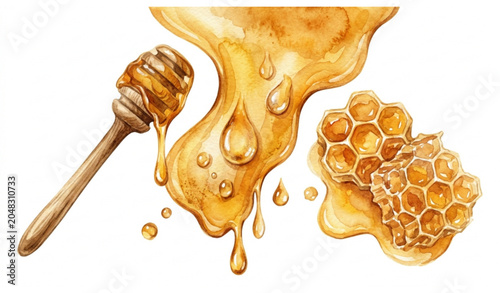 Watercolor honey illustration isolated on white background
