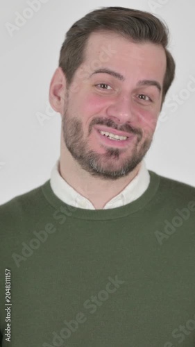 Portrait of Man Talking on Online Video Call, White Screen, Vertical Video