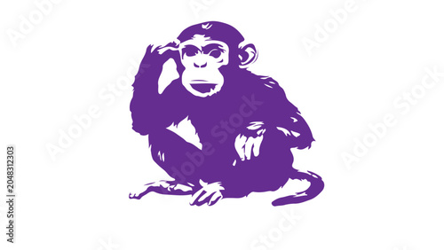 Purple Monkey Silhouette Vector Illustration Isolated on White Background
