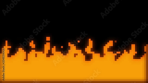 Pixel Art Fire Animation Loop - Orange Flames on Black Background