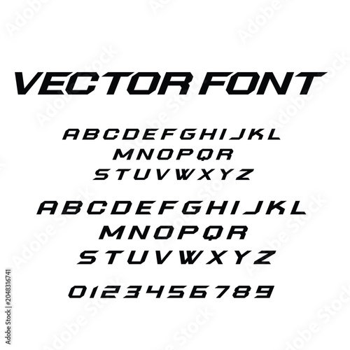 Sport racing italic typography vector font alphabet and numbers