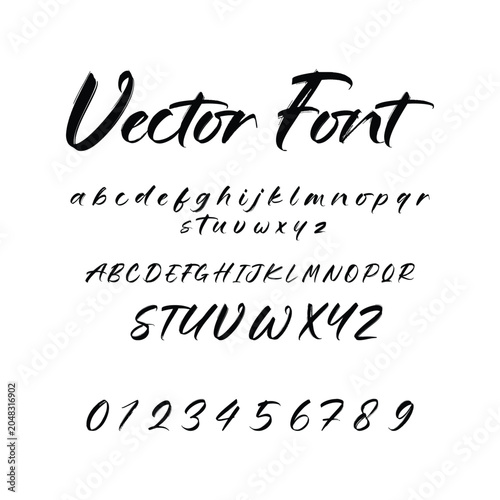 Modern ink brush script typography vector alphabet elements
