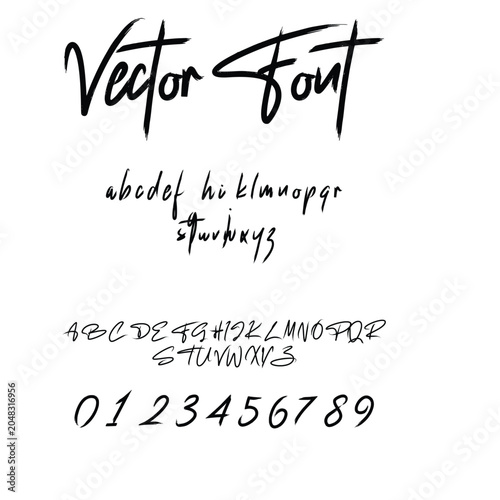 Handwritten signature vector font alphabet and numbers