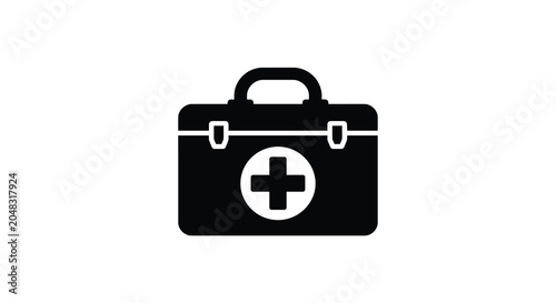 First Aid Kit Silhouette Against A White Background Silhouette