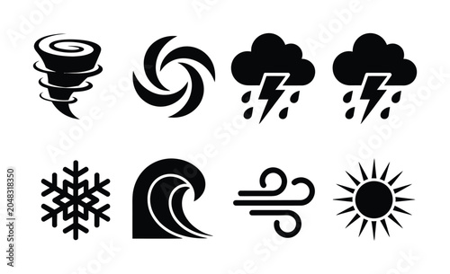 Fotografie A set of black and white weather representing various meteorological conditions