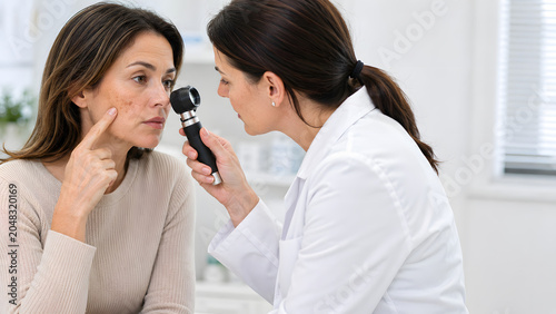 Woman Consulting Dermatologist About Dark Spot, Professional Skin Examination and Dermatology Care Photography