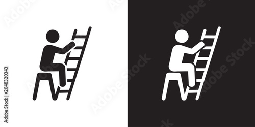 Bild auf Leinwand Minimalist Black Silhouette of Person Climbing Ladder - Modern Corporate Busines