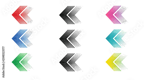 Halftone arrow icons in various colors