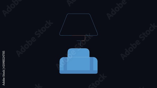 Modern blue bedside lamp on black background illustration