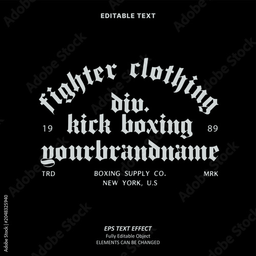 Editable Text Effect Vector of Black White Fighter sport Streetwear old Europe Gothic medieval hoodie or t-shirt Design for Printing, garment, merchandise, apparel, small business, team
