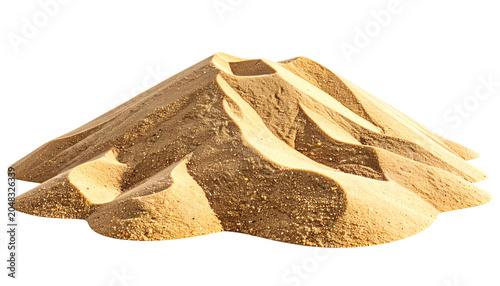 A close-up view presents a sandy mound, isolated on a transparent background. The granular texture is highlighted