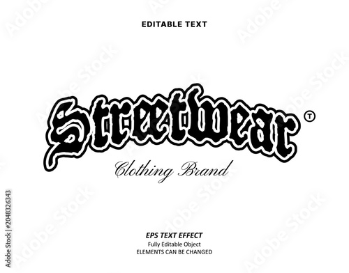 Editable Text Effect Vector of Black White Streetwear old Europe Gothic medieval clothing hoodie or t-shirt Design for Printing, garment, merchandise, apparel, small business, team