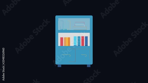 Colorful minimalist bookshelf with books in a flat design