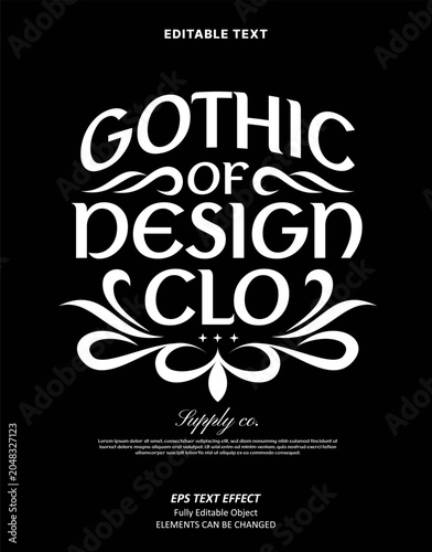Editable Text Effect Vector of Black White Streetwear Gothic Celtic with Vintage ornament hoodie or t-shirt Design for Printing, garment, merchandise, apparel, small business, team