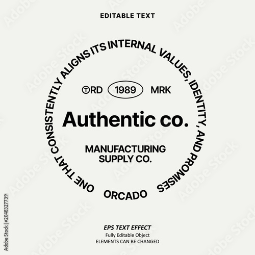 Editable Text Effect Vector of Black White Streetwear authentic minimalist circle hoodie or t-shirt Design for Printing, garment, merchandise, apparel, small business, team