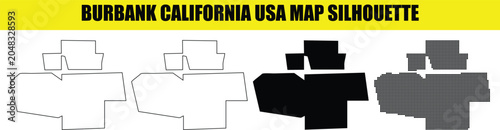 Photography Burbank california map silhouette collection showing outlined filled and dotted graphic styles for design work