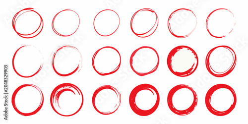 Cuadro en lienzo Red circle set vector illustration with varying stroke weights and textures