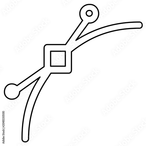 Minimalist vector icon of an anchor point with bezier handles for graphic design software, professional illustration tool for digital artists and web designers creating precise paths and curves.