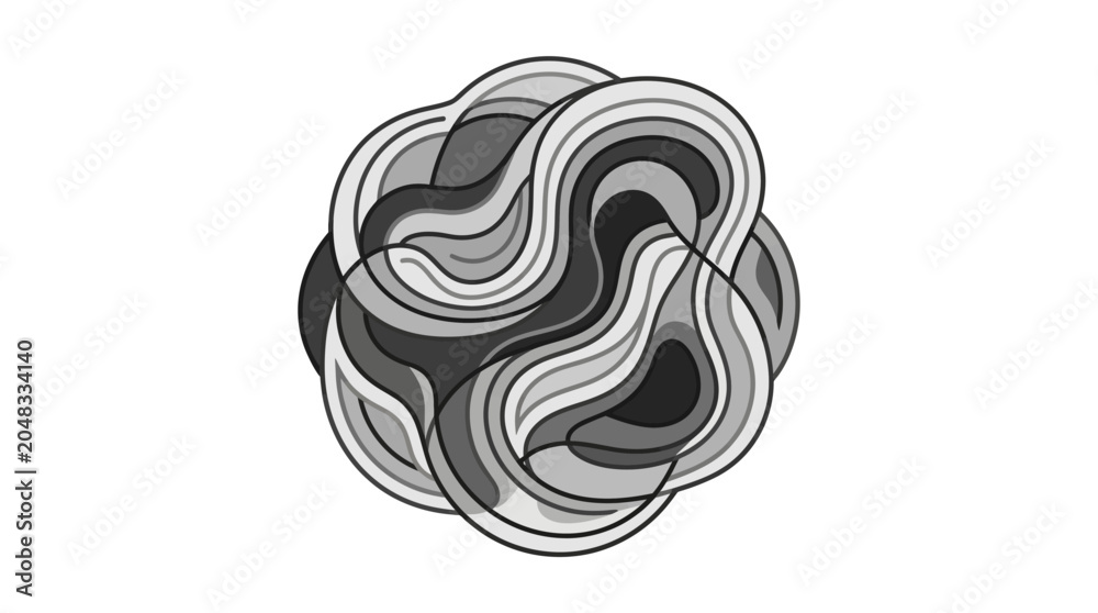 Obraz premium Abstract circular cluster of black and grey flowing lines.