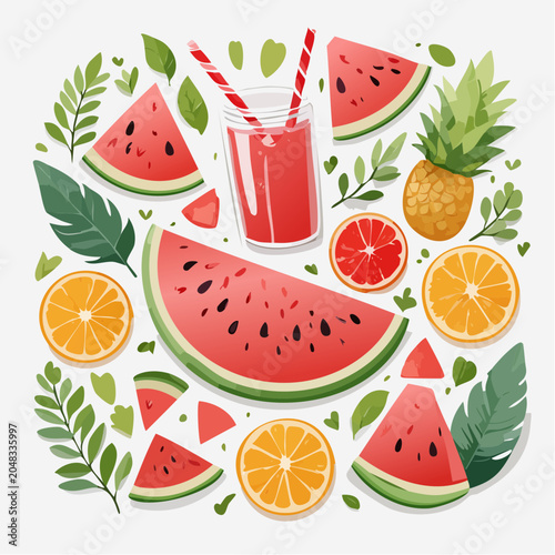 Vibrant Summer Fruit Assortment with Juice