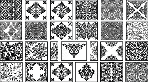 Fotografie Intricate Black and White Ornamental Pattern Collection Featuring Symmetrical Fl