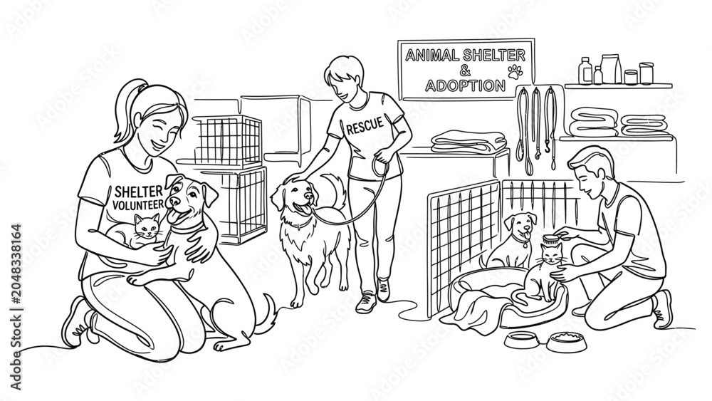 Obraz premium Volunteers helping at animal shelter.