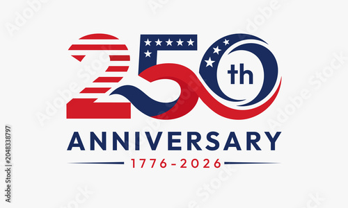 250th Anniversary United States 1776-2026 Logo Vector, American Flag Typography Design