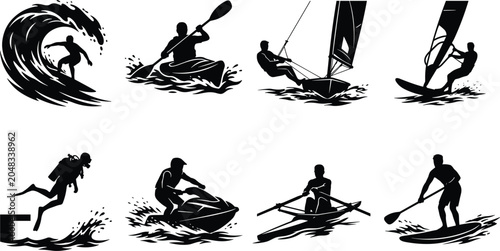 Canvas Print Original name(s): Winter sports black silhouettes set featuring ice hockey skiing snowboarding figure skating curling cross country ski and sledding