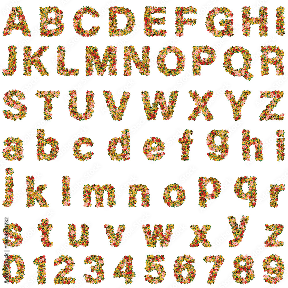 Fototapeta premium Colorful alphabet letters set with numbers isolated on transparent background