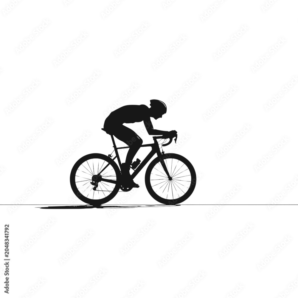 Obraz premium Bicyclist silhouette moves forward on a flat surface representing urban commuting and healthy living with a sleek and streamlined posture that conveys efficiency and active transportation methods.