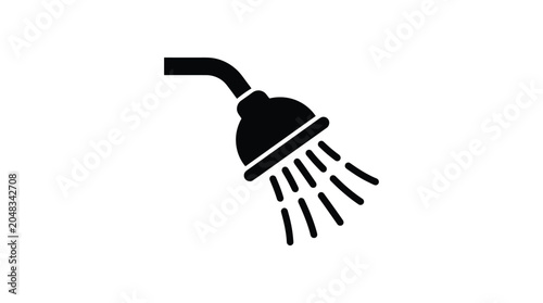 Bild auf Leinwand Showerhead With Droplets Black Silhouette On White Background