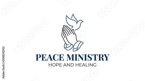 Peace Ministry with Praying Hands Dove of Peace Illustration for Faith Worship Spiritual Community Fellowship logo design