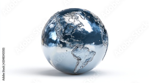 Metallic globe isolated on white background representing planet earth