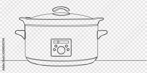 Photography Minimalist line art of a slow cooker with decorative elements