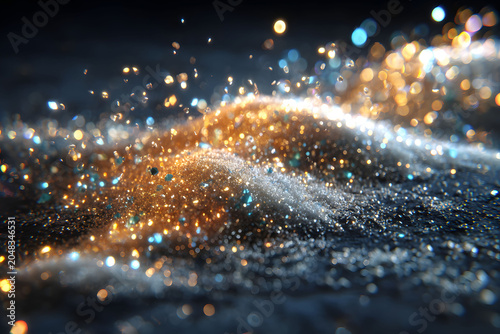 Glittering Abstract Waves of Gold and Blue Sparkle for Design and Decoration