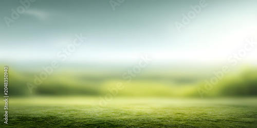 Serene Green Landscape with Misty Horizon and Soft Light