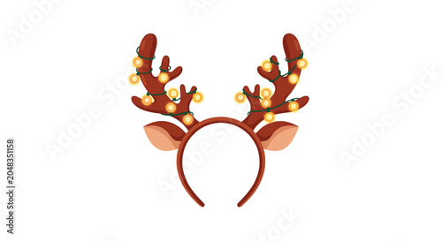 Festive reindeer antler headband decorated with glowing Christmas lights and small brown ears for holiday celebrations.